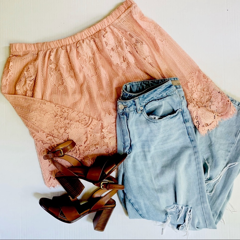 Pink Lace Off the Shoulder Top